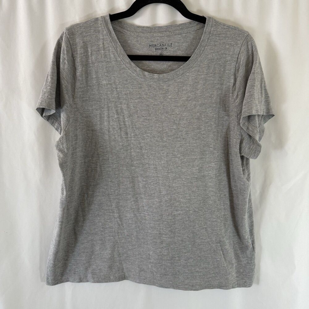 J. Crew Mercantile Shirt Women's XL Grey Broken In Short Sleeve Crew Neck Cotton